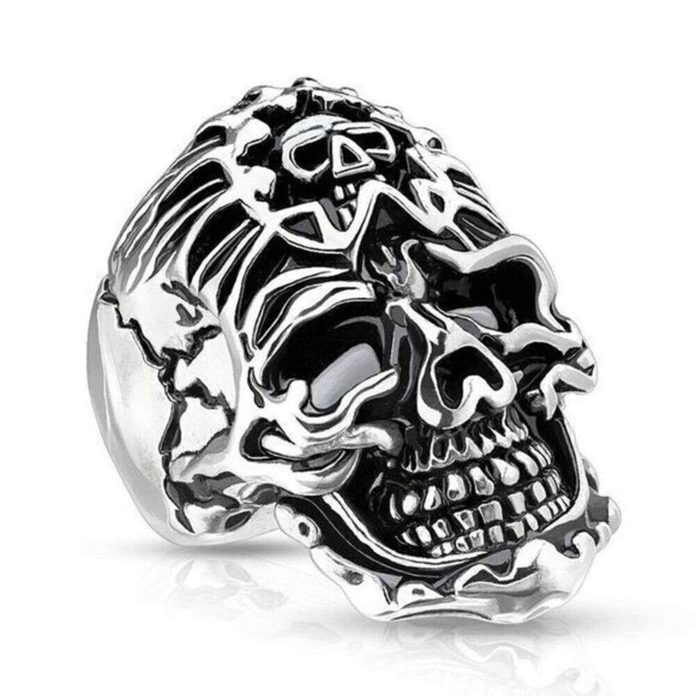 316L stainless steel skull with‎ skull banana hypoallergenic ring size 10